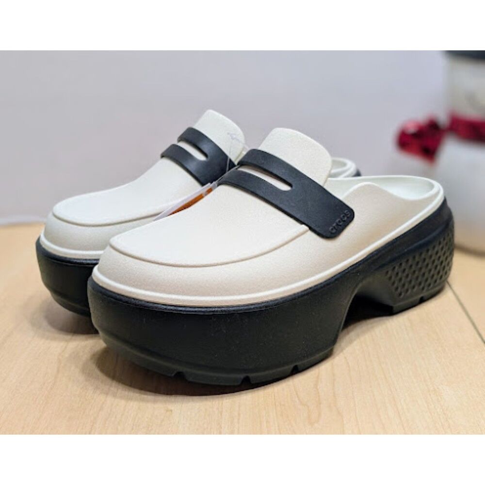 CROCS Linen Black Stomp Loafers Chunky Platform Clogs Women's Size 9 NWT